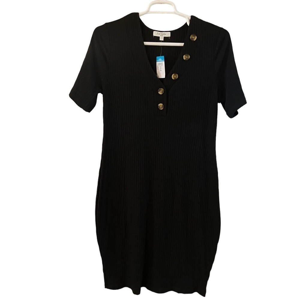 Rue+ Full Circle Trends Black Henley Short Sleeve Black Dress Size 2X